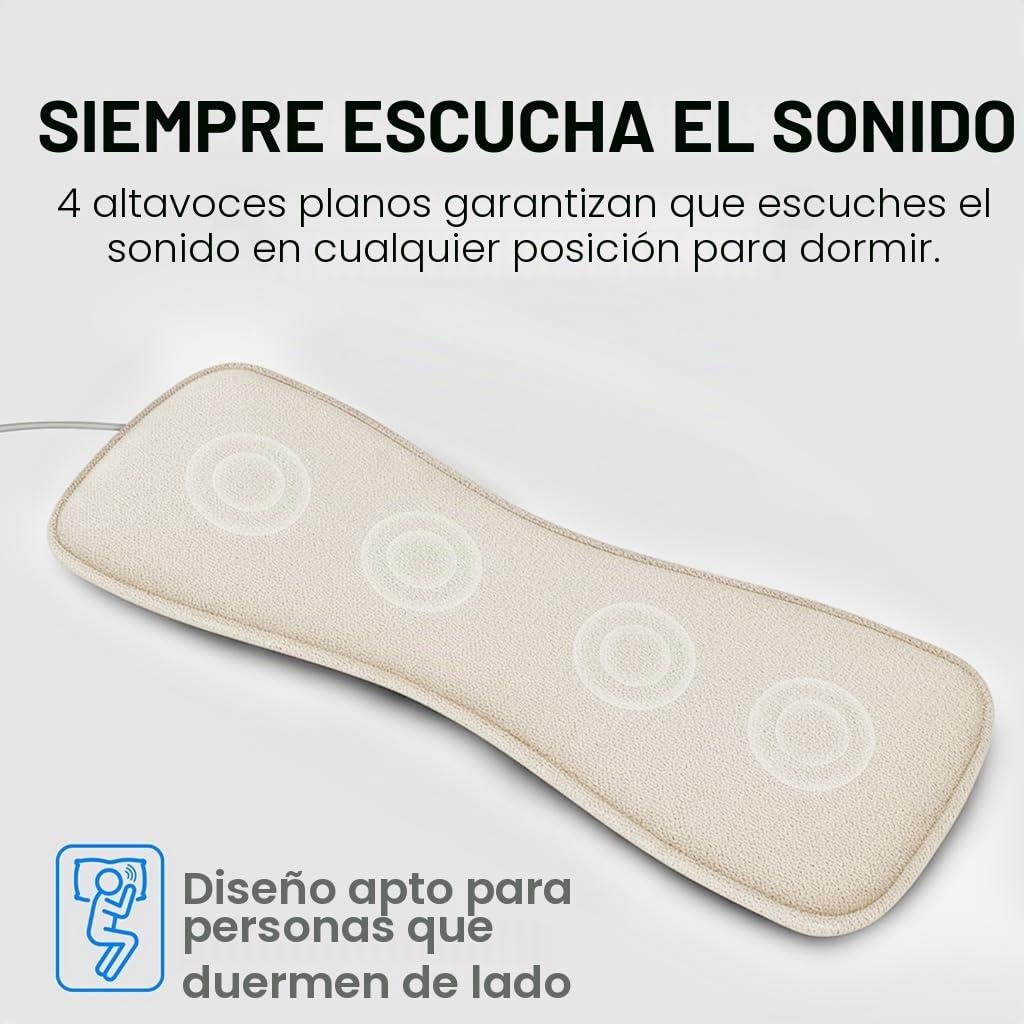 Avantree Slumber 2 – Almohada con Altavoces Bluetooth Inalámbricos, 4 Altavoces Planos, Ruido Blanco, Auriculares para Dormir, Control Remoto, Temporizador – Diseño Cómodo para Dormir de Lado