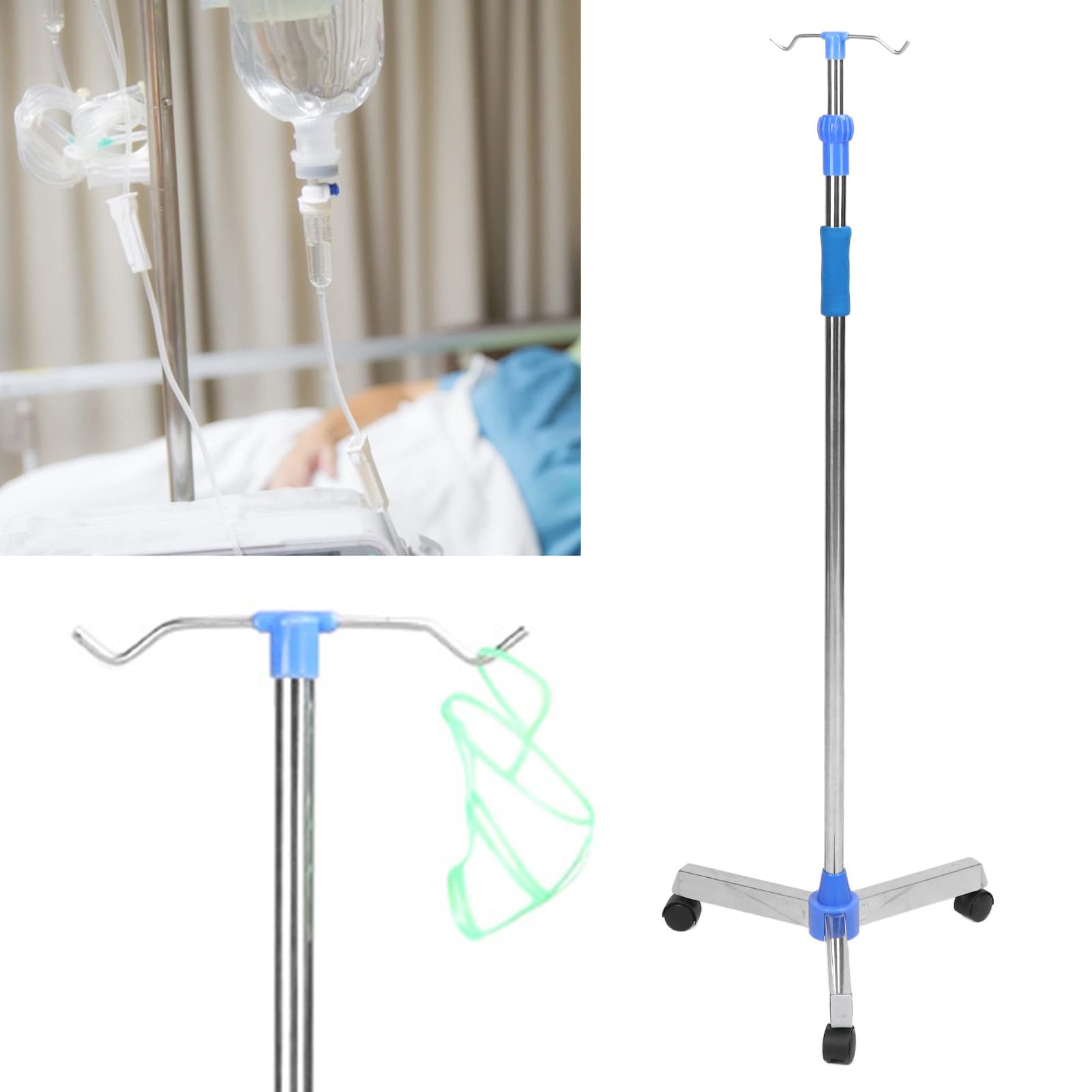 Asta Portaflebo, Asta per Sacca Portaflebo Resistente Alla Corrosione Telescopica Stabile Elevata tenacità Stabile Pavimento Robusto per Anziani per Ospedale