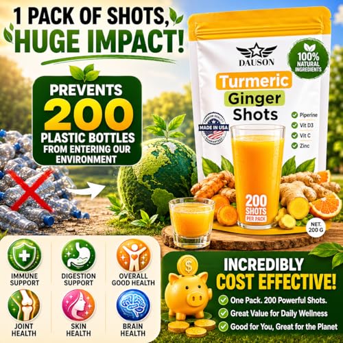 Image of Turmeric Shots for Joint Pain, Immune Boost, Gut Health - Boosted with Ginger, Piperine, Zinc, Vitamin D3, Vitamin C - Powder - 200 Servings - Made in USA