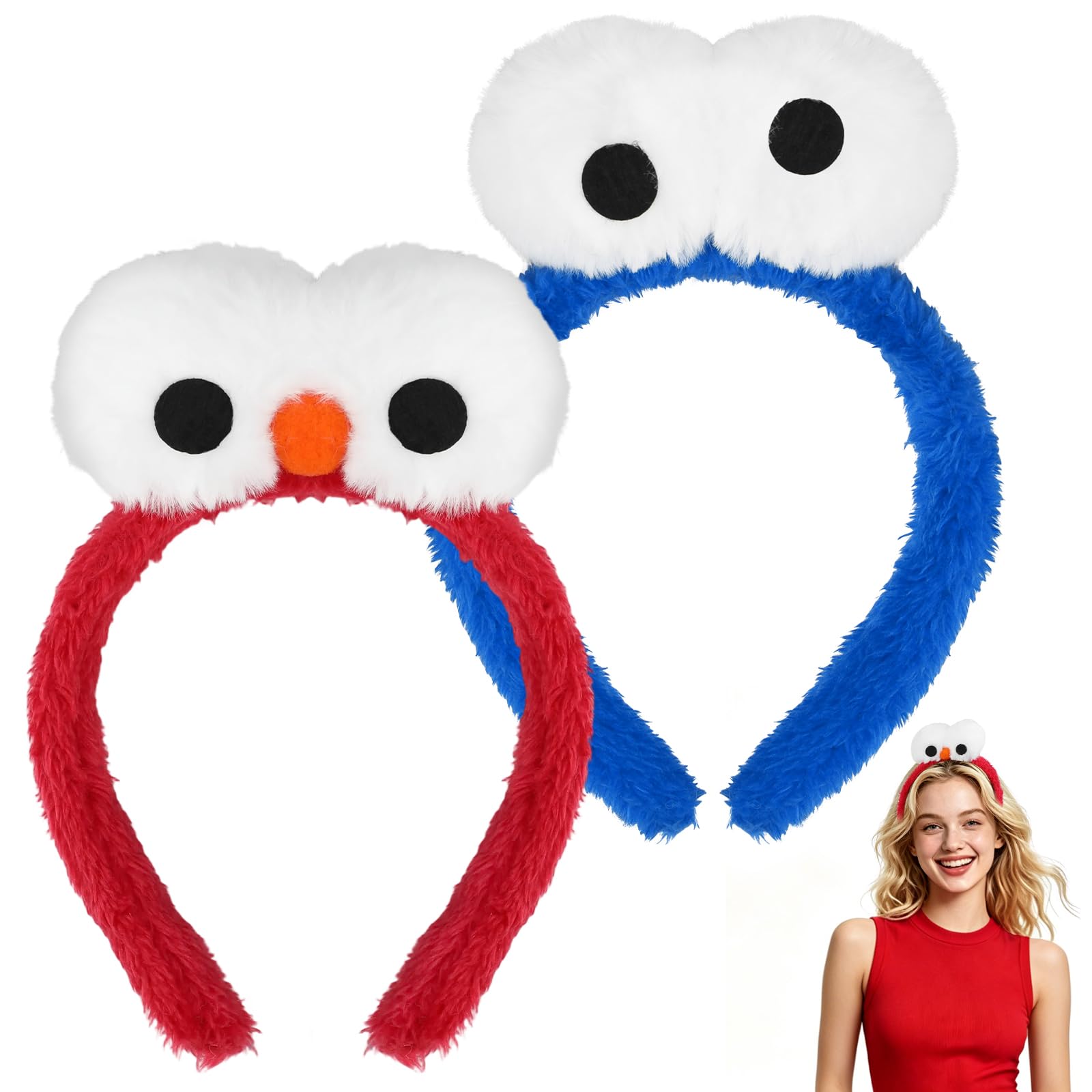 FINGOOO Monster Headbands for Kids, Red & Blue, 2 Pcs