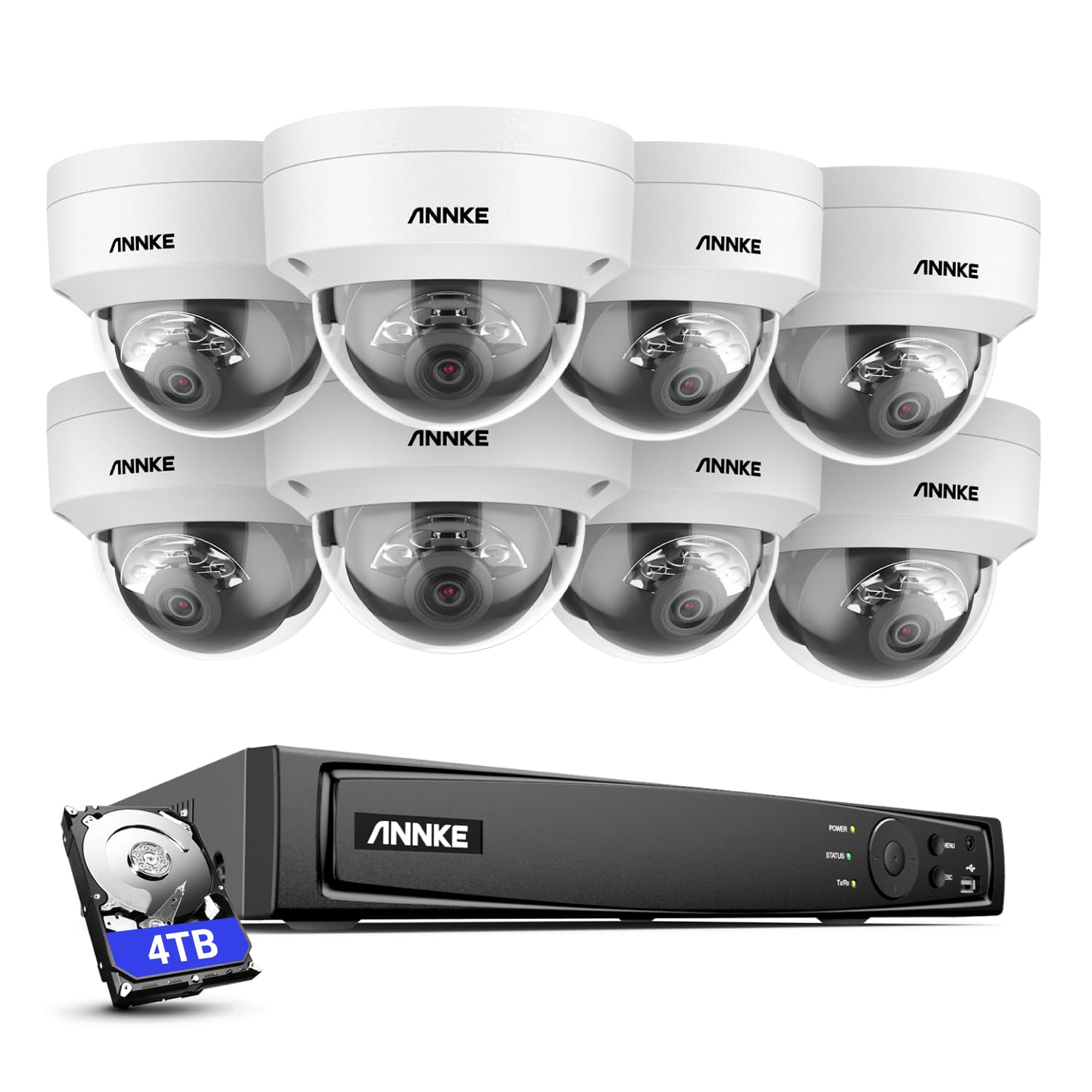 ANNKE Zestaw kamer monitoringowych 4K, 8 x 8 MP PoE IP i 16-kanałowy NVR z 4 TB HDD, rozpoznawanie osób i pojazdów, nagrywanie 24/7, widoczność w nocy 30 m, do użytku wewnątrz i na zewnątrz