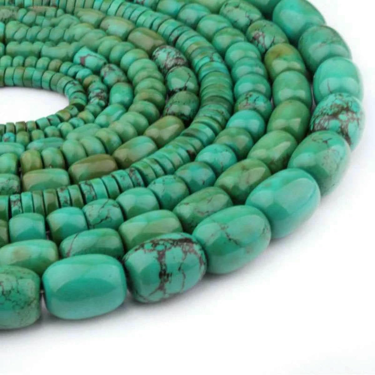 Cuentas de turquesas naturales verdes para hacer collares, pulseras y joyas, 15 pulgadas (8 x 12 mm, 10 x 14 mm, 15 x 20 mm - 13 x 16 mm).