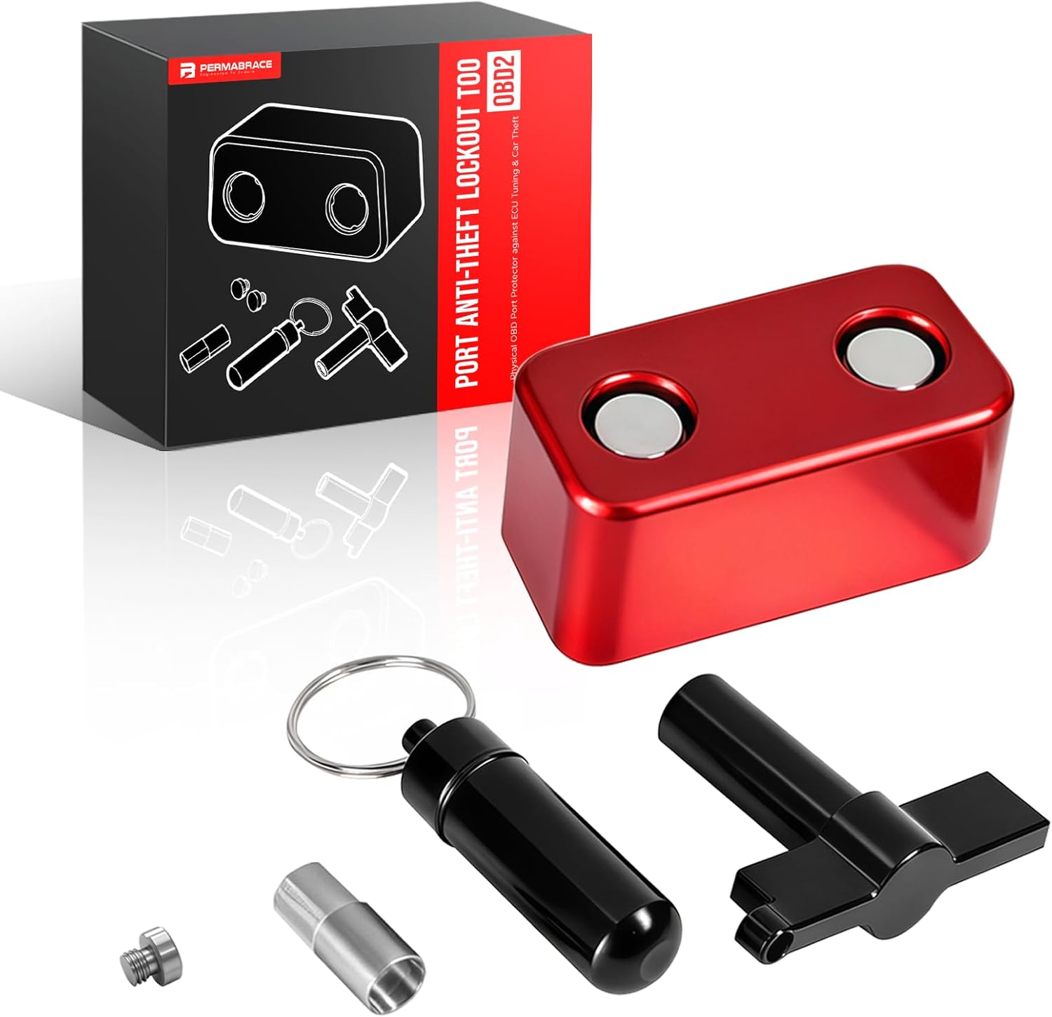 OBD2 Port Lock & Anti-Theft Lock - Universal Physical Blocker Against Key Cloning & ECU Tuning for Most Non-GM Cars, Trucks & SUVs (Red)