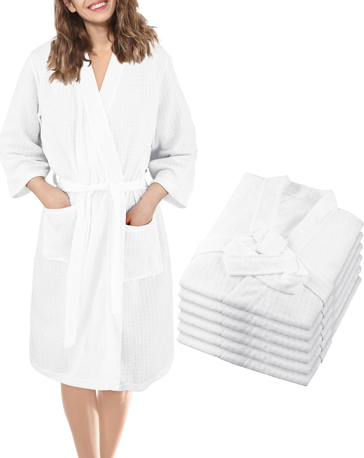 ShinyMatch 6 Pcs Women's Bath Robe Bulk Waffle Robes Commercial Soft