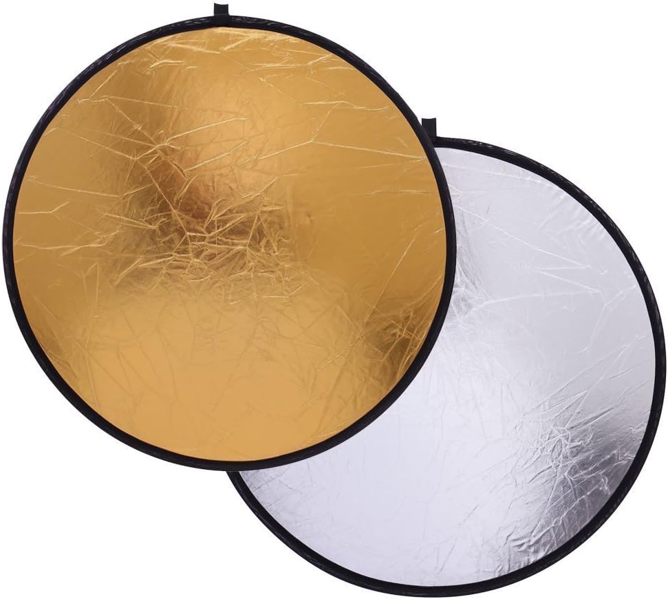 丸レフ板 折り畳み式反射板 撮影用 直径110cm 折りたたみ可能 2 in 1 銀＆金 撮影用リフレクター 収納ケース付属 (110cm, 2 in 1金/銀)