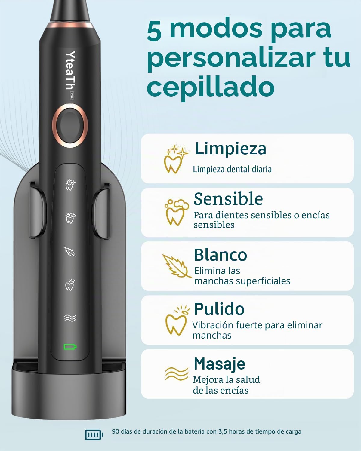 Cepillo de Dientes Eléctrico Sónico para Adultos - Cepillo Electrico Sónico con 8 Cabezales y Estuche de Viaje, 5 Modos, IPX7 Impermeable, Cepillo Dientes Electrico de Recargable, Negro Mate