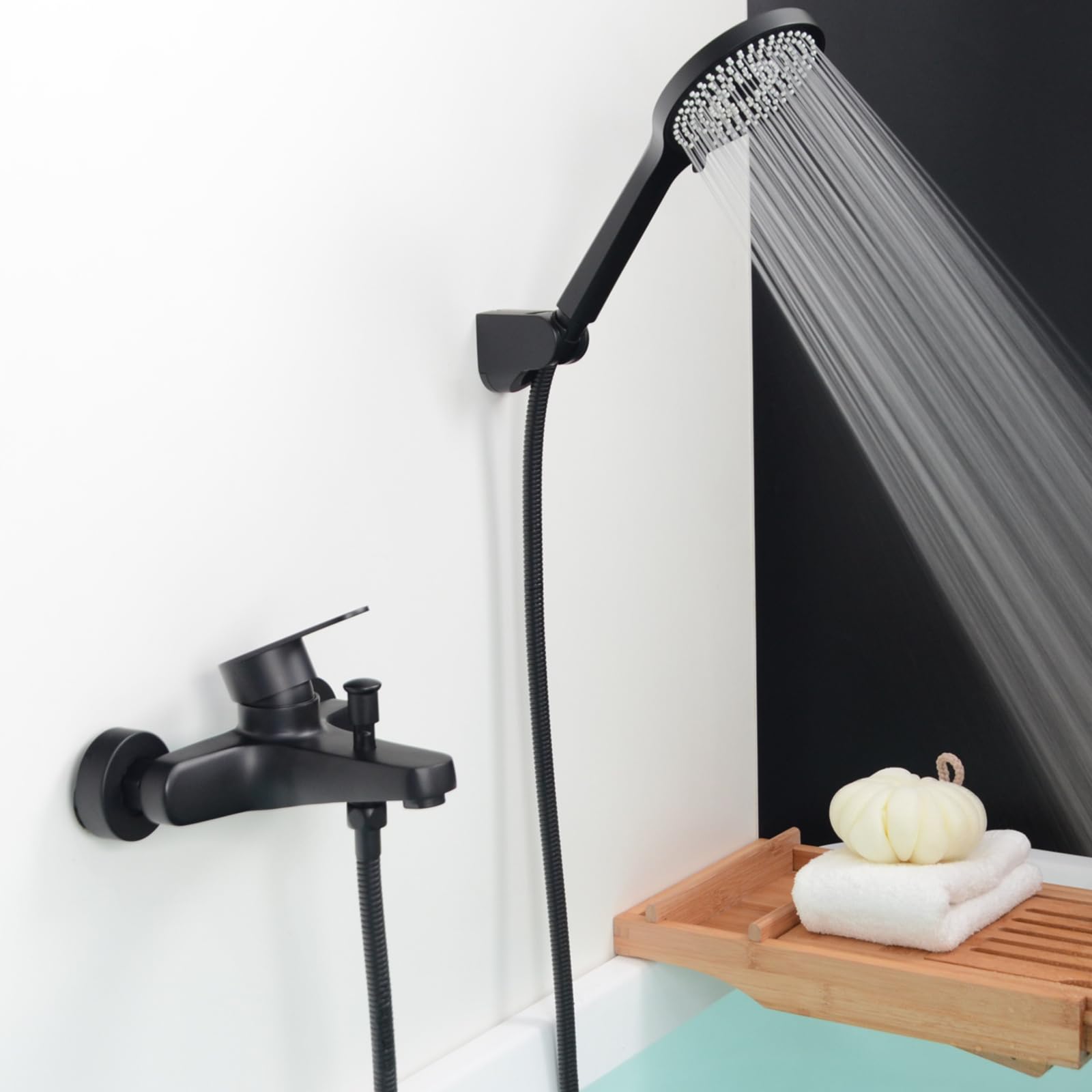 Grifo de Bañera, Grifo de Ducha con Alcachofa, Monomando Mezclador Ducha Montado en La Pared, Negro, N-2Y3OK