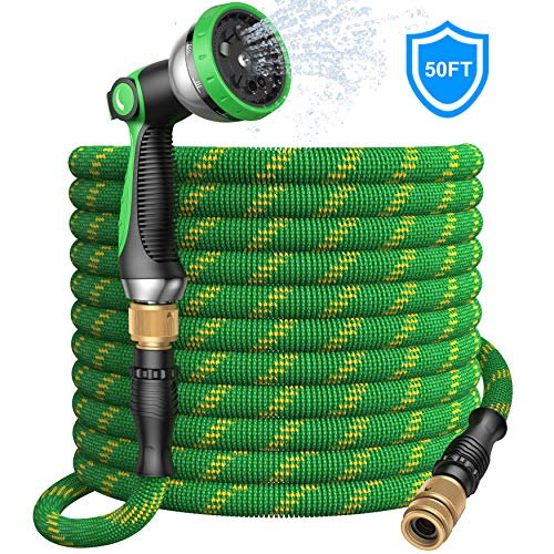 Manguera de jardín extensible, manguera flexible UZOPI con 10 boquillas funcionales, conexión de latón macizo de 3/4", resistente a fugas, manguera de ampliación ligera