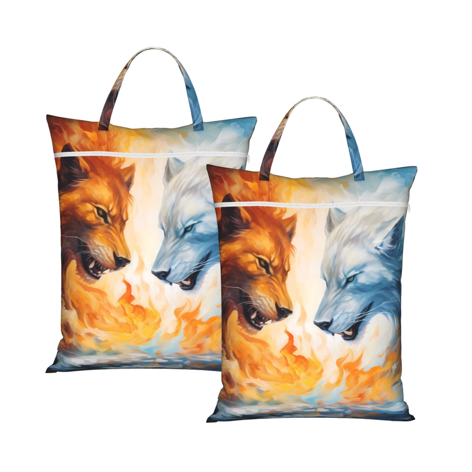 Fire Vs Ice Art Travel Laundry Bag With Zipper Dirty Clothes Bag Water Resistant Laundry Storage Sack Portable Organizer For Travel Beach School Camping Gym
