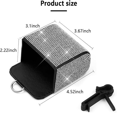 Miniatura 2 de Organizador de almacenamiento de ventilación de automóvil, bolsillo de cuero con diamantes de imitación, accesorios de automóvil brillantes para