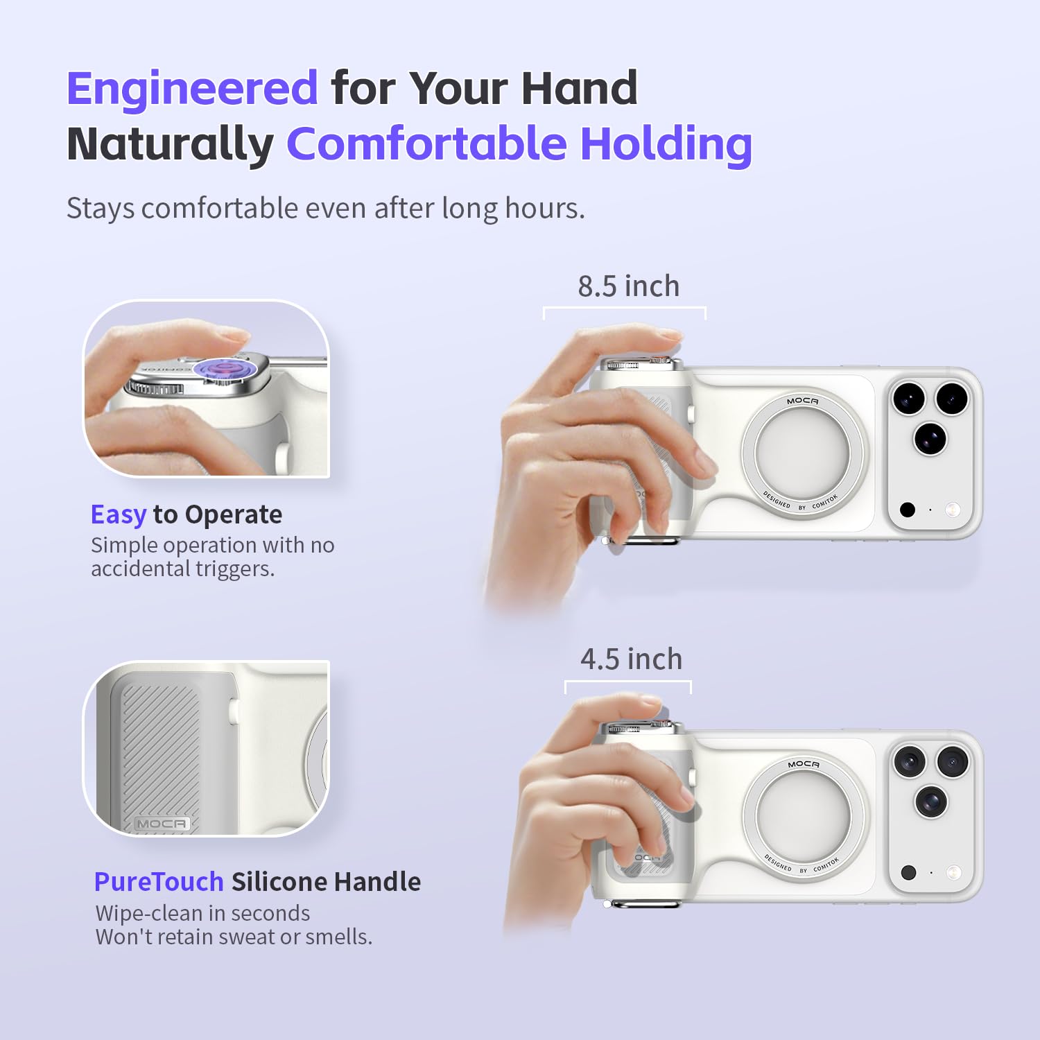 COMITOK MOCA - Soporte de trípode para teléfono con ventosa para iPhone 17 con iOS 26, accesorio de disparo con control remoto desmontable, interruptor horizontal y vertical, soporte de teléfono para