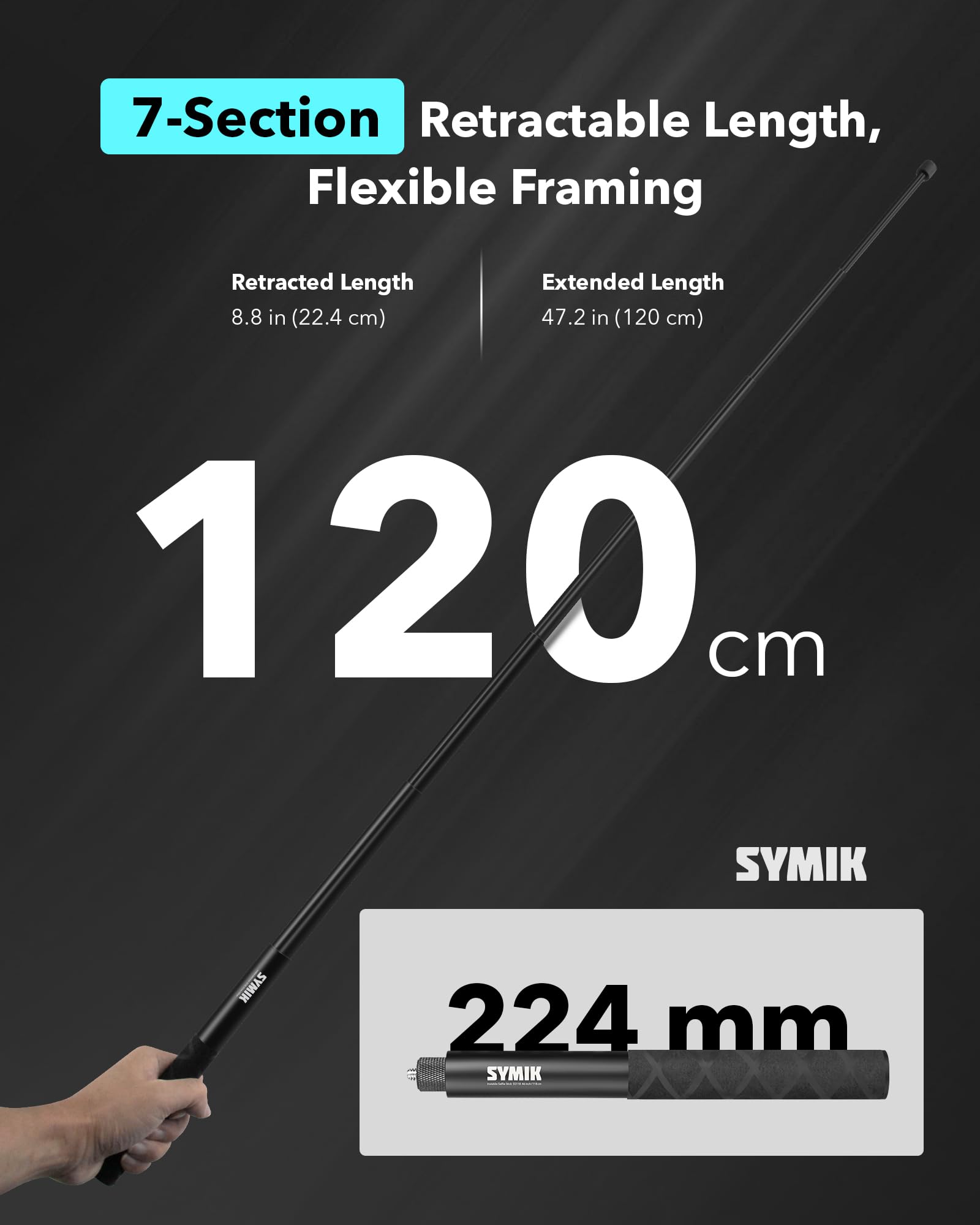 Amazon.com: SYMIK Invisible Selfie Stick for Insta360 (120cm/47.2