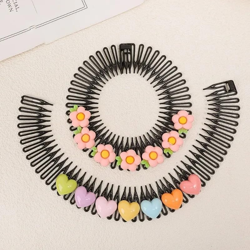Cute Spiral Hair Comb Band for Girls, Stretchable Flex Headband with Fun Bunny, Heart & Flower Design, Soft Grip, Anti-Slip Hair Hoop for Daily, School or Partie - 1 Pc, Multi Design.-image-18