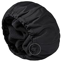 Vista 1 de Gorro de ducha para mujer, gorro de baño negro, reversible, grande, impermeable, ajustable, forro de rizo y banda elástica, dobladillo elástico