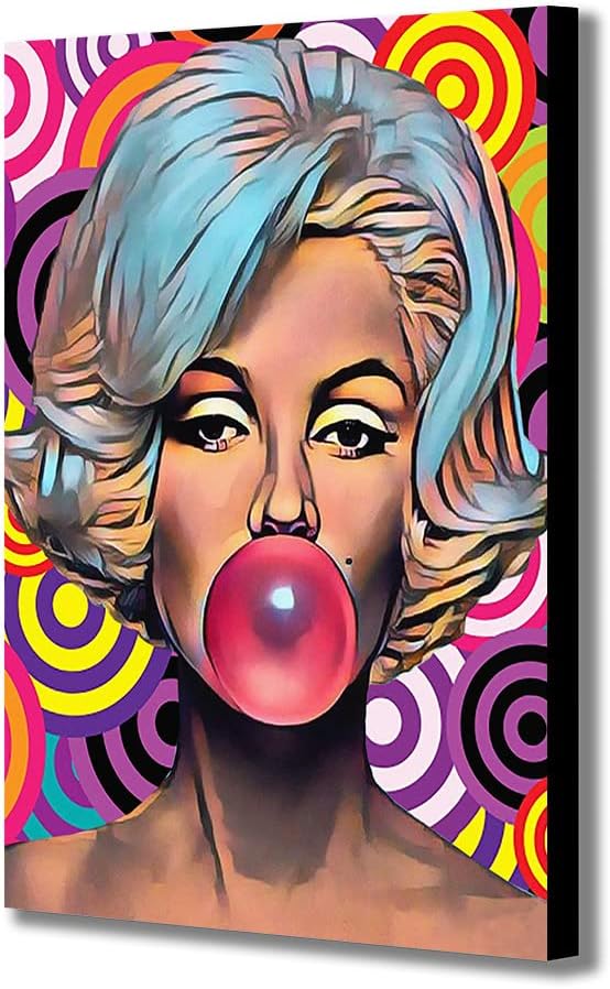Marilyn Monroe - Bubble Gum Pop Art - Canvas Wall Art Framed Print - Various Sizes (A2 24" x 16" Inches)