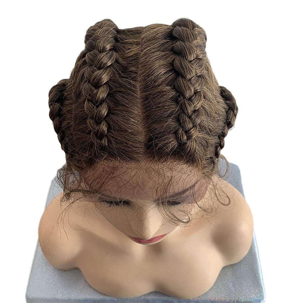 Kalisa Mix Brown 4 Twist Braid Lace Front Wigs Ombre Long Fully Hand Black Color Wig with Baby Hair Heat Resistant Fiber Braided synthetic Daily Wear for Women 30 Inches