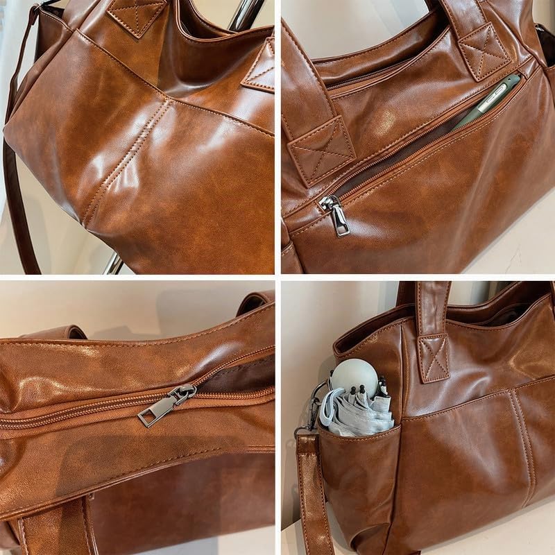 Bolso de Hombro con Bandolera para Mujer en Cuero PU Hobo Bolsos Bandolera Tote Bolso de señora Bolso de Mano para Damas Mamá Marrón Oscuro