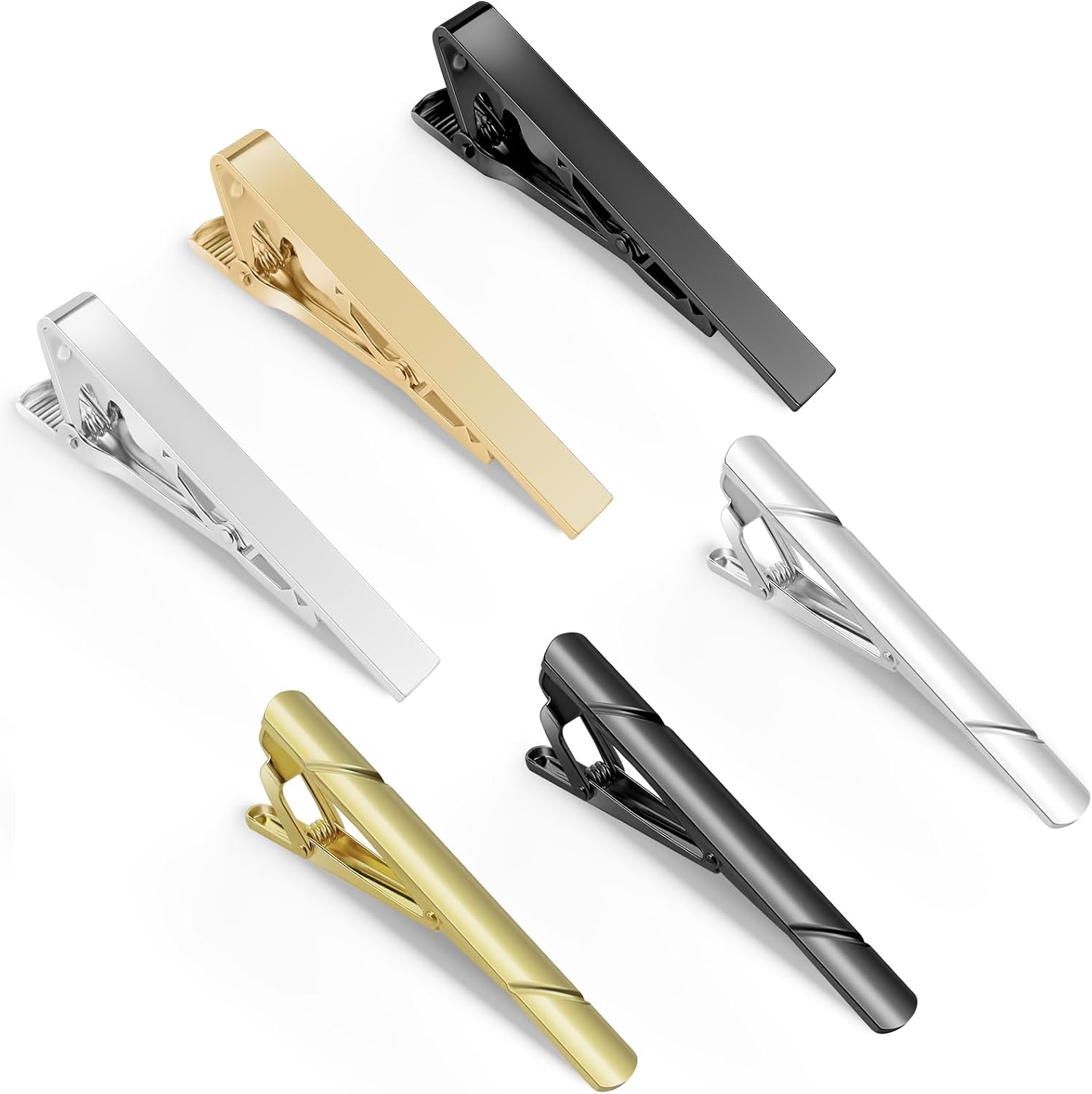 Tie Clips for Men Black Gold Silver Classic Tie Bar Clip Set