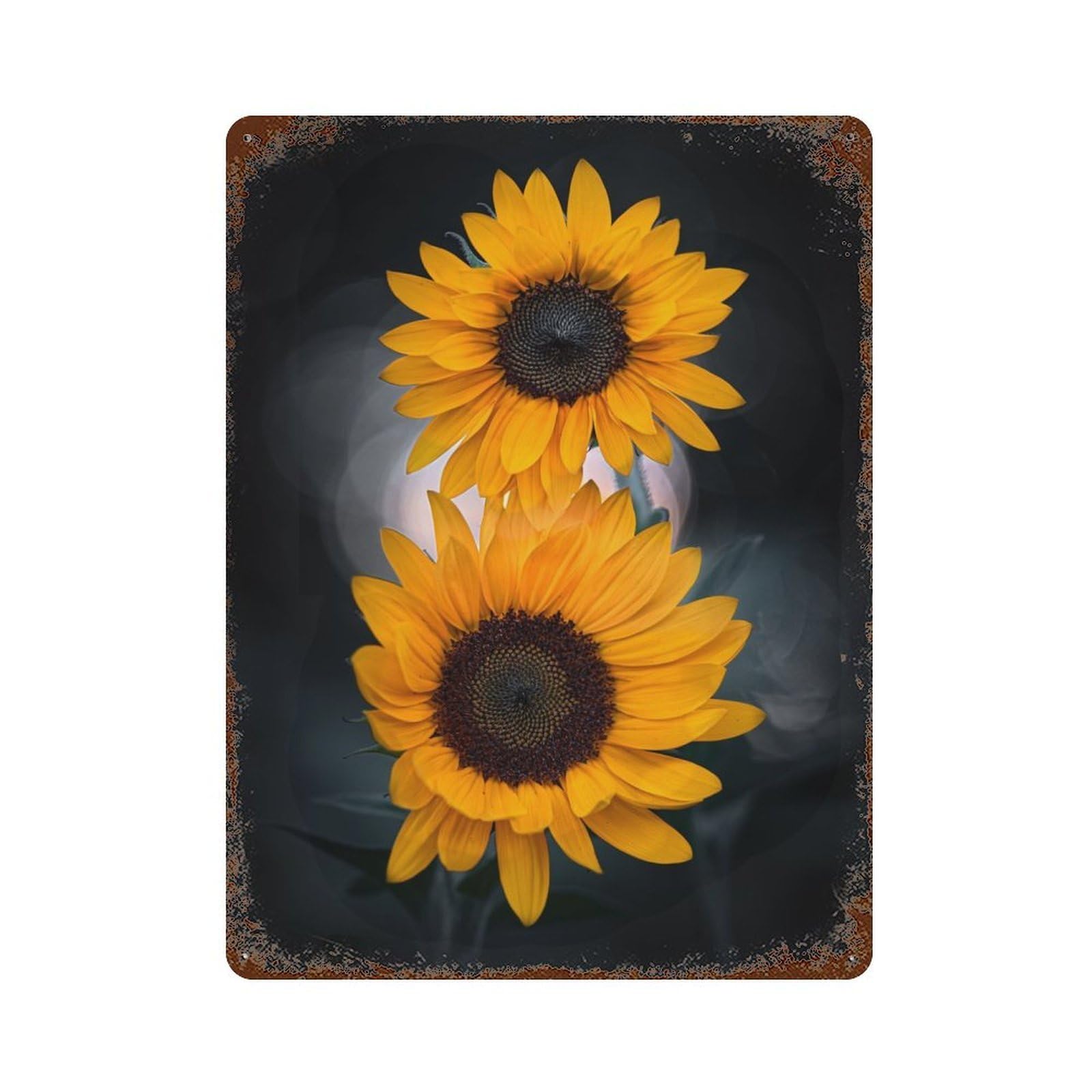 Two Sunflowers Weathered Tin Sign 15.7"x11.8", Rustic Home Decor for Office, Studio And Wall Decor
