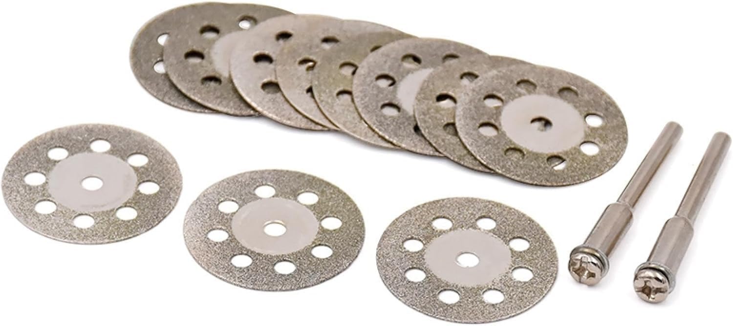 Discos de corte de diamante para amoladora angula Juego de 12 ruedas de corte de diamante de 20 mm, 22 mm, 25 mm y 30 mm, hojas de sierra, discos de corte con 2 mandriles de 3 mm for baldosas de vidri