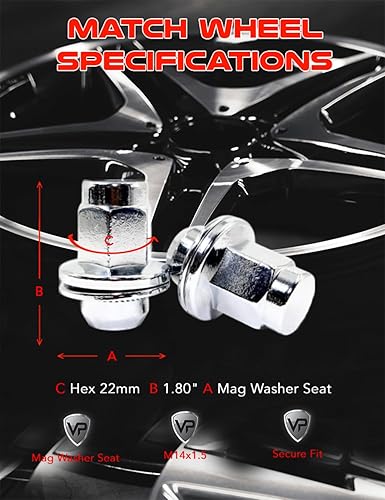 Miniatura 5 de Veritek - Juego de 20 tuercas hexagonales de repuesto para Toyota Sequoia Landcruiser Tundra Lexus LX de 1.80 pulgadas (0.551 x 0.059 in) estilo OEM