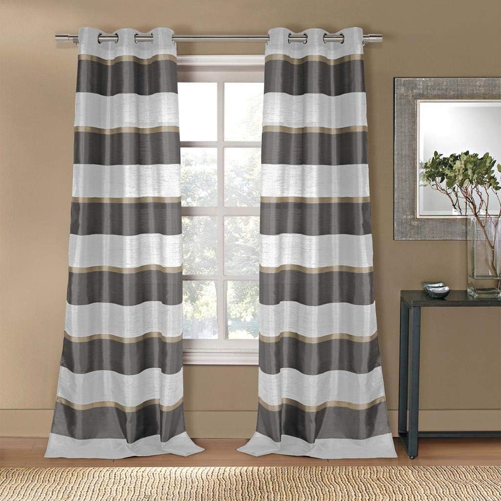 Duck River Textiles Thia Stripe Grommet Pair Panel, Gray, 38" x 108 "