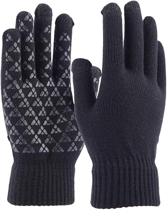 Knit Winter Gloves Touch Screen Gloves Men Women Upgraded Touchscreen Texting Gloves Anti-Slip Warm Gloves Medium - 2 Pairs, Black