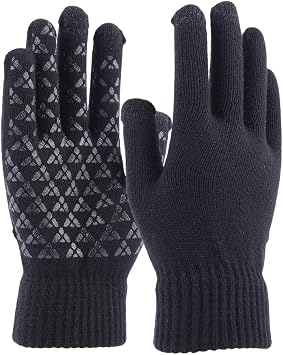Knit Winter Gloves Touch Screen Gloves Men Women Upgraded Touchscreen Texting Gloves Anti-Slip Warm Gloves Large - 2 Pairs, Black
