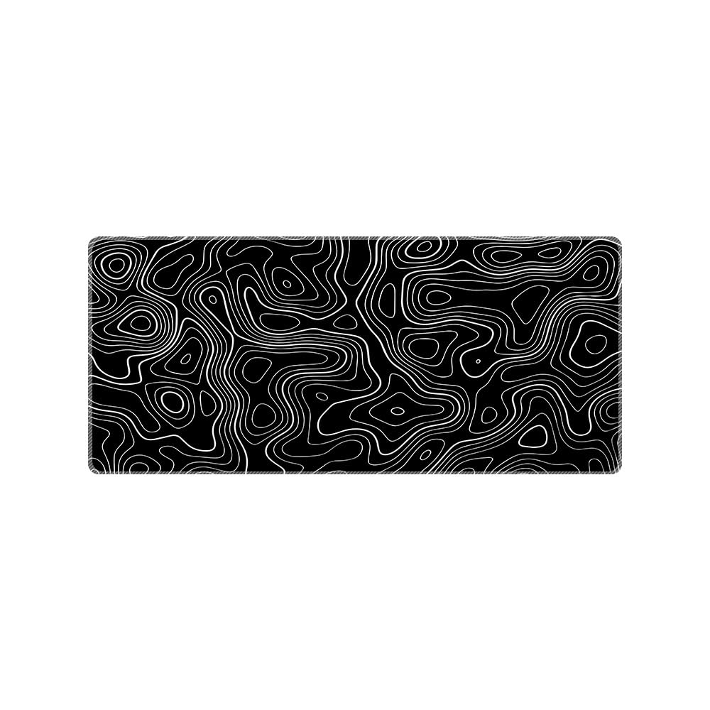 Tapis de souris XXL noir et blanc antidérapant pour jeu facile à nettoyer 900x400mm avec bords cousus