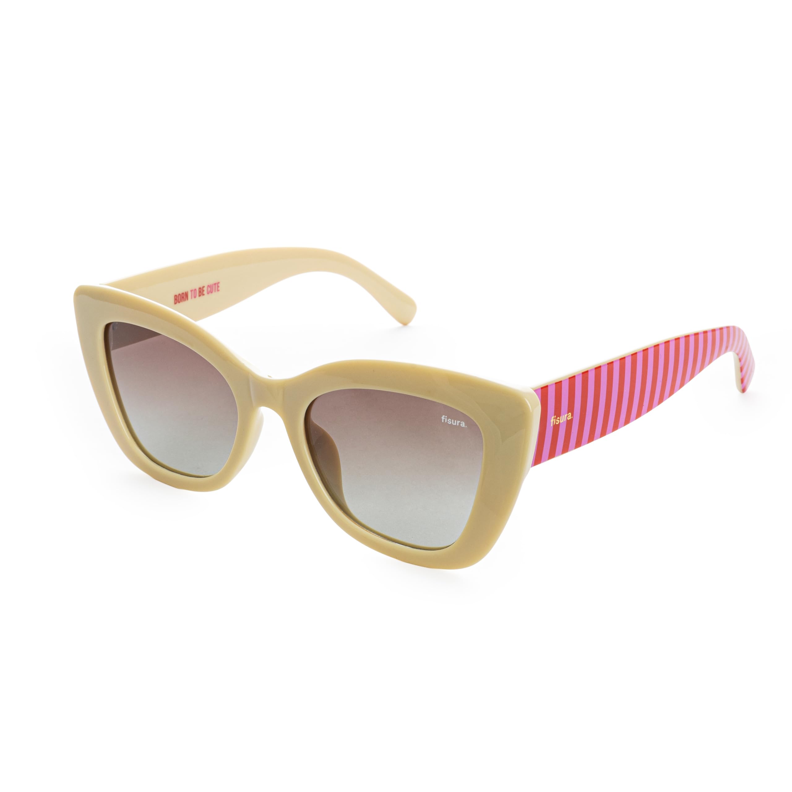 Fisura Unisex Cute, Beige - Women’s Polarised Sunglasses Born To Be Cute – Uv400 Trendy Fashion Shades With Metal Case, Pouch & Cleaning Cloth – Gift For Her