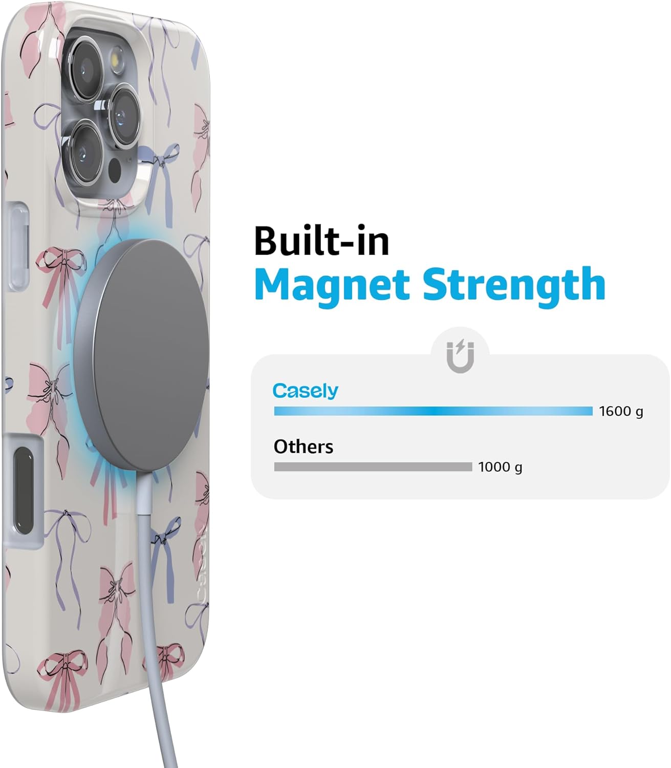 Casely iPhone 16 Pro Max Case | Coquette Girlie | Pastel Bows | Compatible with MagSafe | Classic Ultra Slim Design