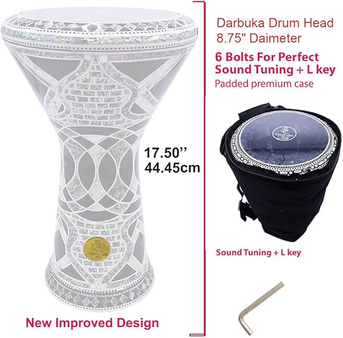 Miniatura 36 de El impresionante Darbuka Doumbek Gawharet El Fan metálico de 17.75 pulgadas (negro metálico)