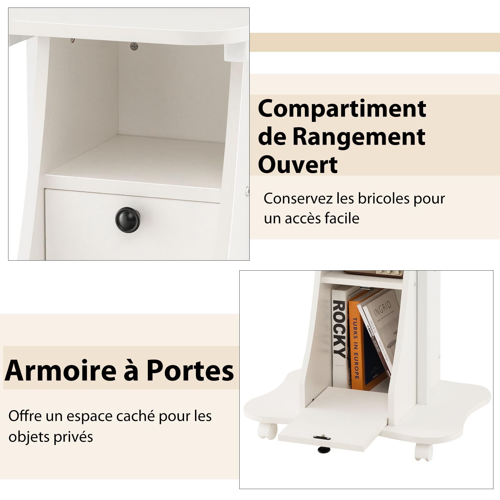 GYMAX Podium Roulant pour Ordinateur, Pupitre Plateau Inclinable 180°, Hauteur Réglable, Compartiments de Rangement, roulettes Verrouillables, Bureau Assis-Debout pour Maison, Bureau, École (Blanc)