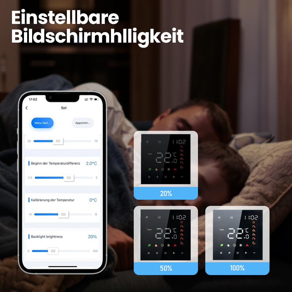 Decdeal Termostato Intelligente per Ambienti WiFi, Riscaldamento Elettrico programmabile, luminosità Regolabile, Compatibile con l'app tuya
