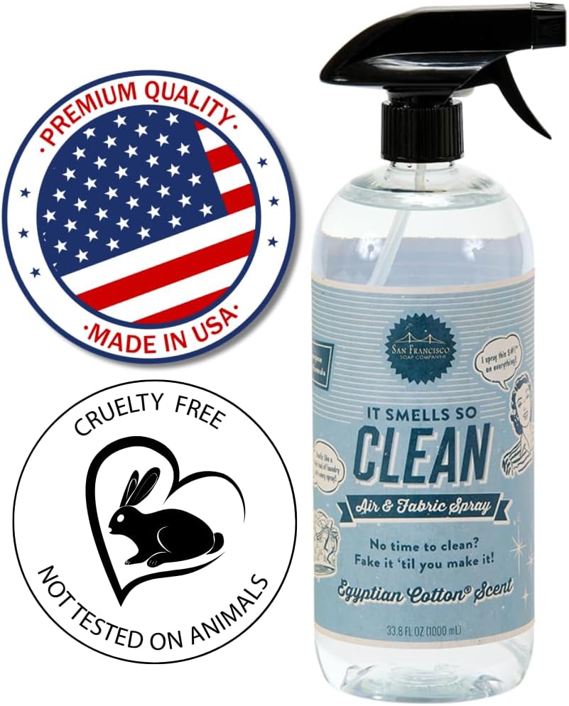 San Francisco Soap Company Smells So Clean Egyptian Cotton Linen Spray, 33.8oz - Dye-Free Multi-Purpose Fabric Freshener