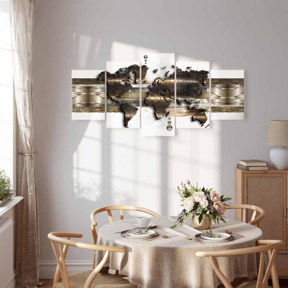 Cuadros B&D XXL - Quadro Mappamondo 200x100 cm 5 Pezzi - Stampa su Tela Strutturata XXL Grande - Quadri Moderni Componibili Camera da Letto Matrimoniale - Stampe da Parete Arte k-A-0022-b-n