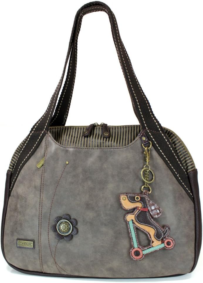 CHALA Handbags Stone Gray large Tote Bag with Doggie Key fob (Dog on scooter)