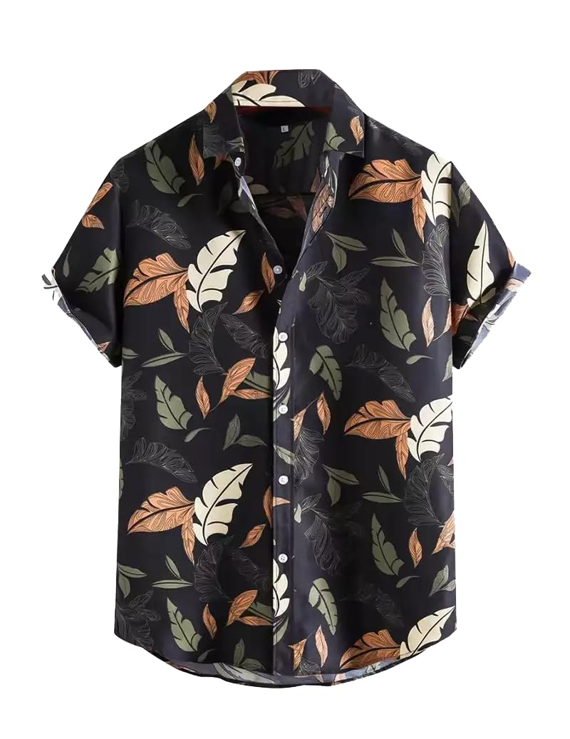 XPIORRoyal Black Cream Leaves Shirt for Men