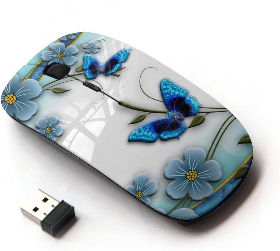 [ Optical 2.4G Wireless Mouse [ Butterfly White Floral Flower Petal ]