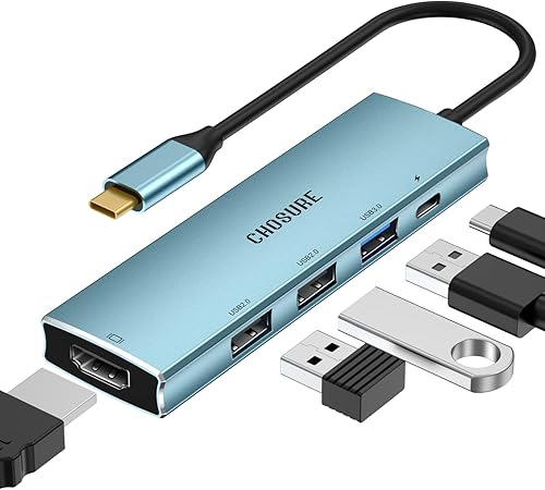 Hub USB C, divisor USB C 5 en 1, Thunderbolt 3 Hub a 4K HDMI adaptador para MacBook, 3 puertos USB, cargador PD de 100 W, dongle Chosure tipo C