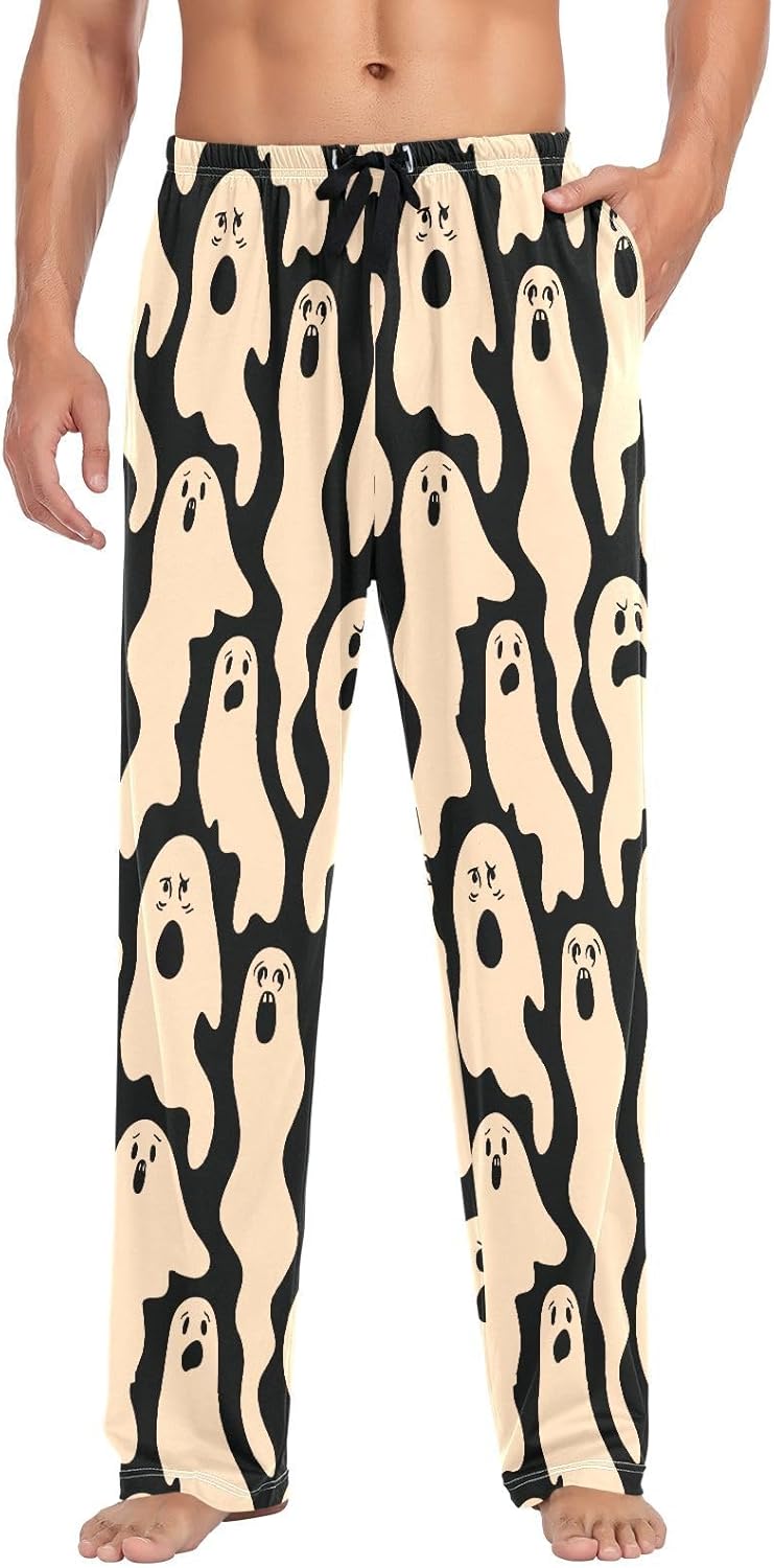 ALAZA Strange Ghost Pattern Men's Pajama Pants Men Cotton Pajama Bottoms with Pockets, S