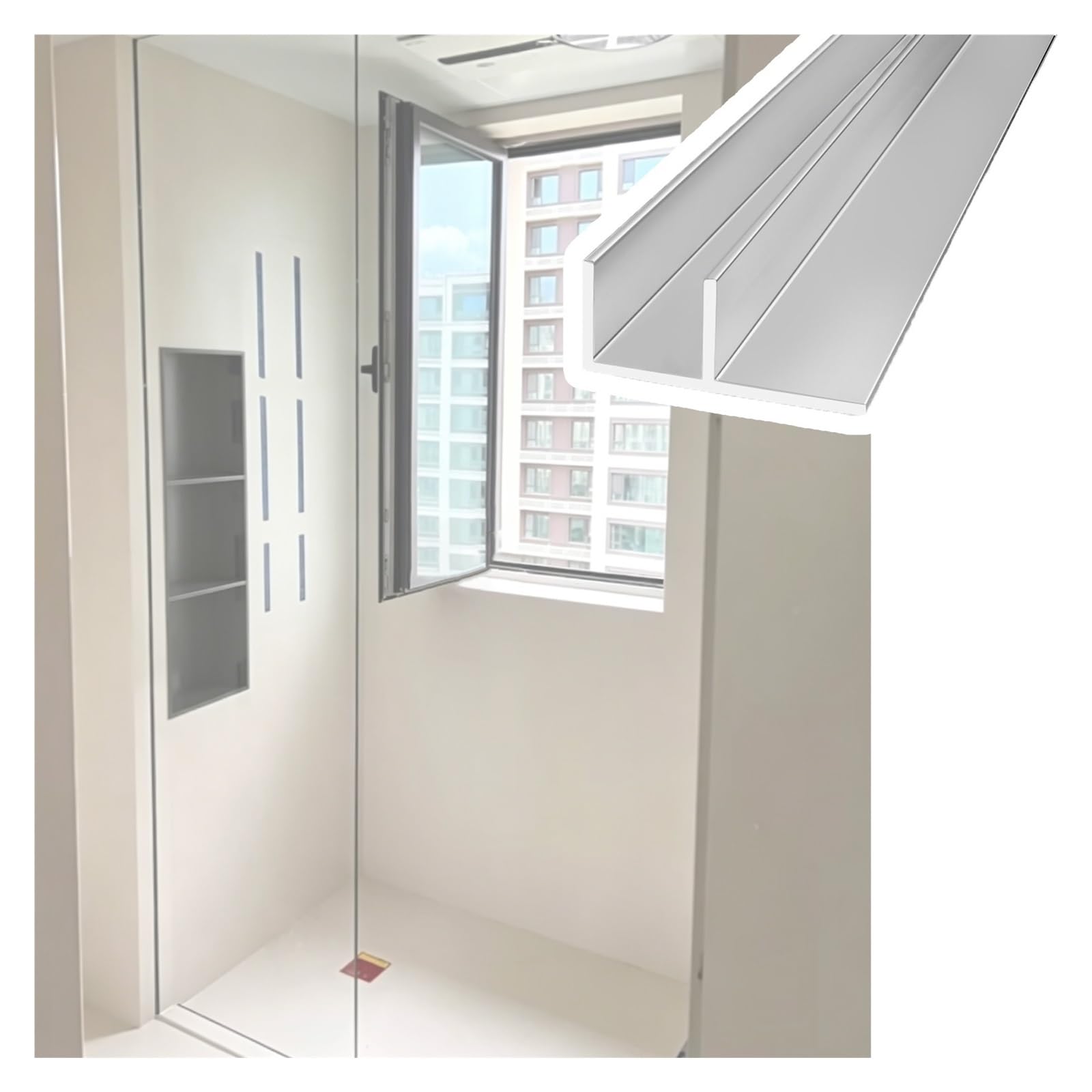 Djphofs 1Pc Versatile F Type Glass Fixed Slot Silver, Heavy-Duty Shower Channel For Panel, Sturdy Aluminum Alloy F(,L1.5m(59In) W10.3mm(0.41In))