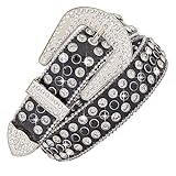 VXRXAL Men Fashion Rhinestone Belt Western Bling Studded Design Leather Diamond Belt for Jeans (Black, Xl:fits waist size 43''-47'')