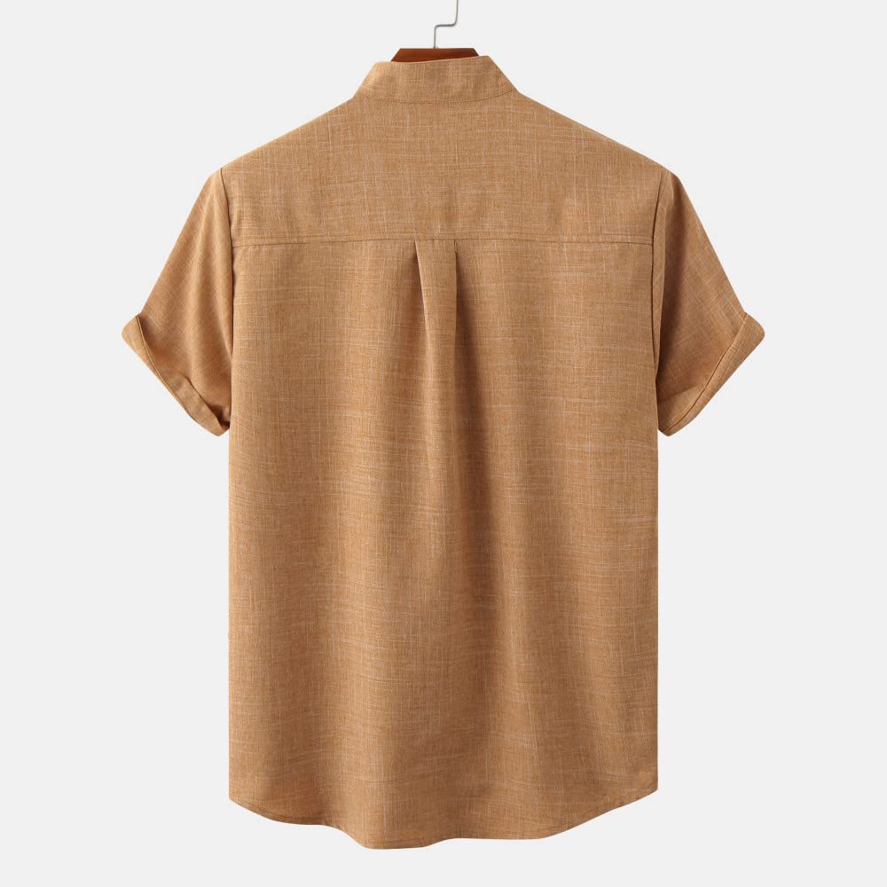 Hawaii Hemd Männer, Lässige Leinenhemden Herren Braun Sommerhemden Opa Hemd Button Down Top Atmungsaktive Kurzarmhemden Für Herren Hawaii Beach Party