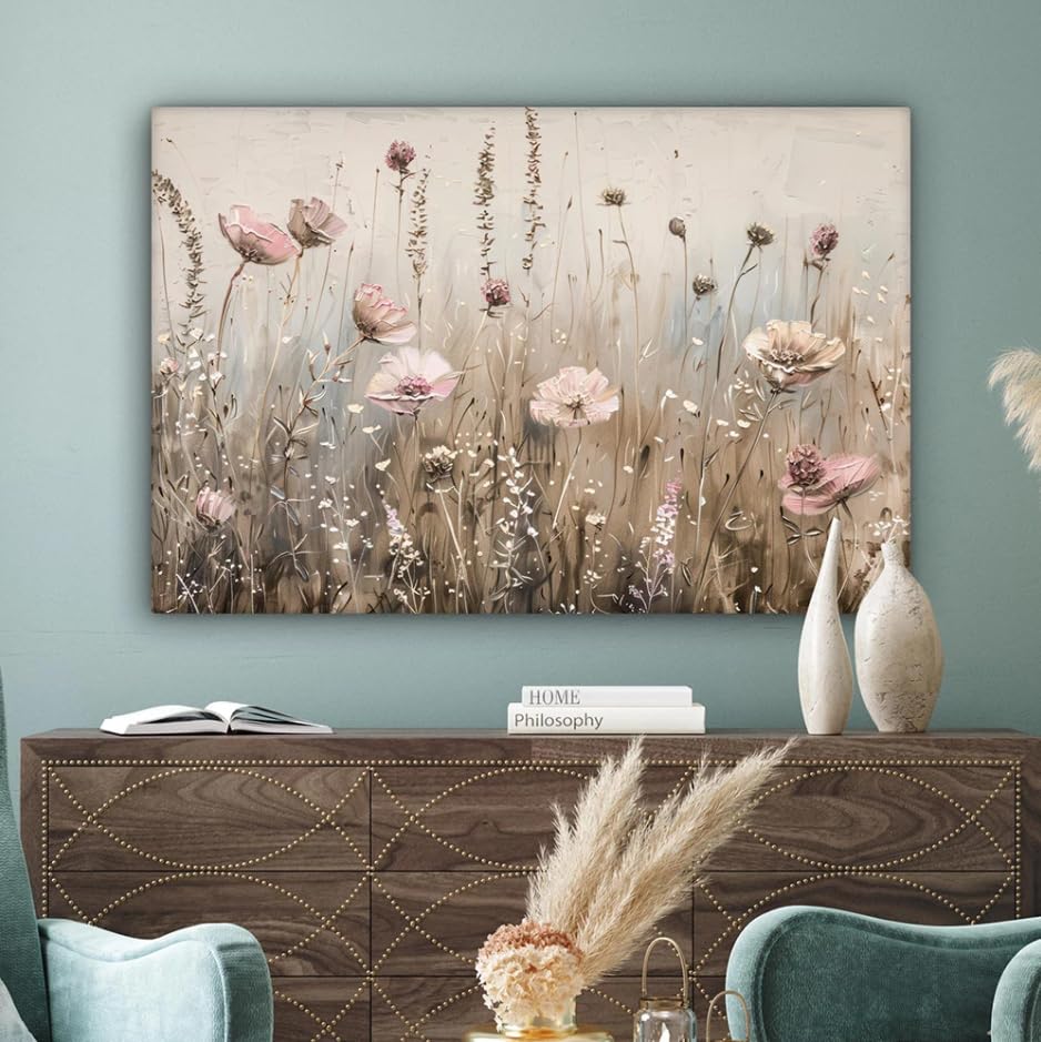 Pintura minimalista vintage de flores altas en lienzo decorativo de 20x30cm 4
