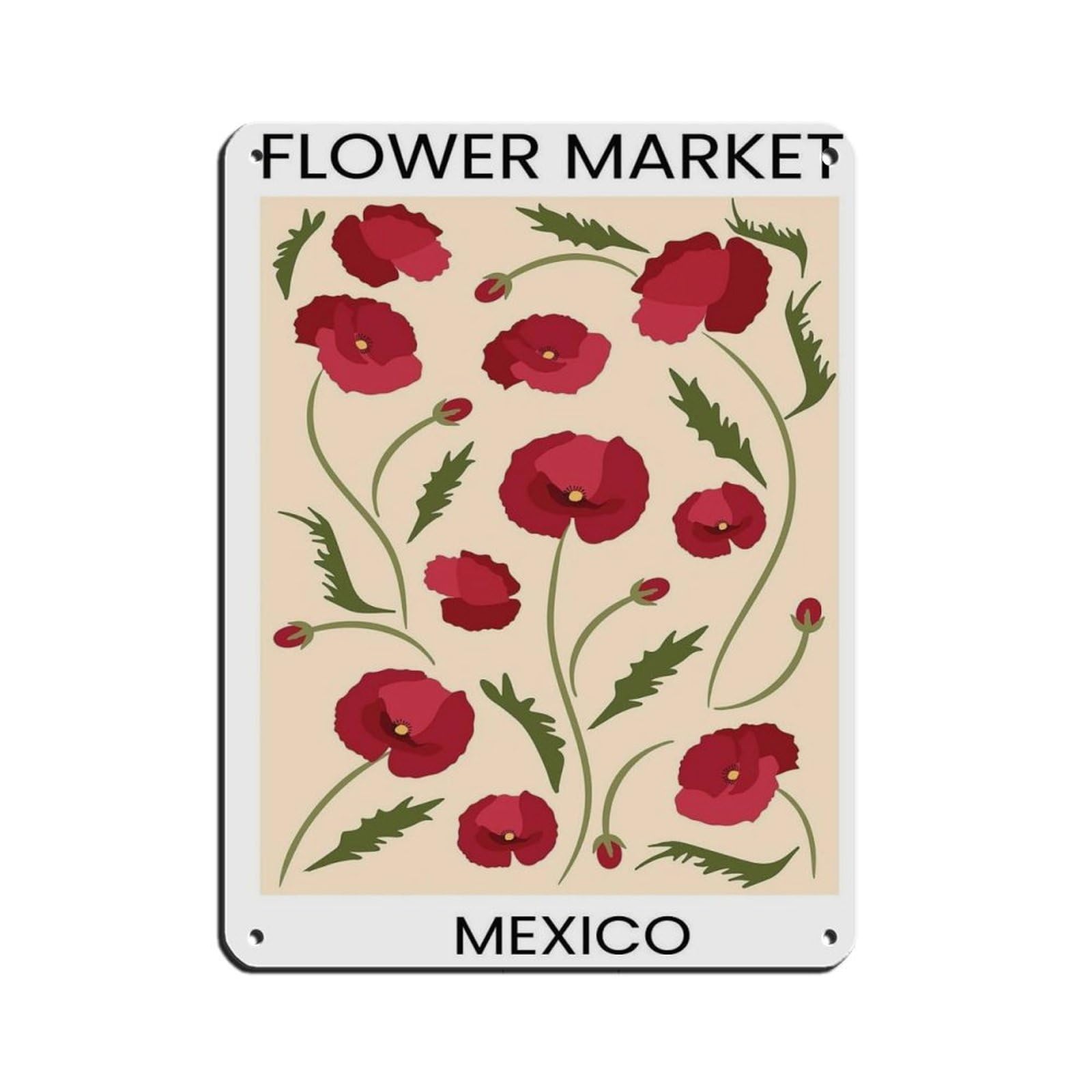 Mexico Travel Poster, Abstract Flower Poster Tin Sign Vintage Metal Pub Club Cafe Bar Home Wall Art Decoration Poster Retro 12x16inch(30x40cm)