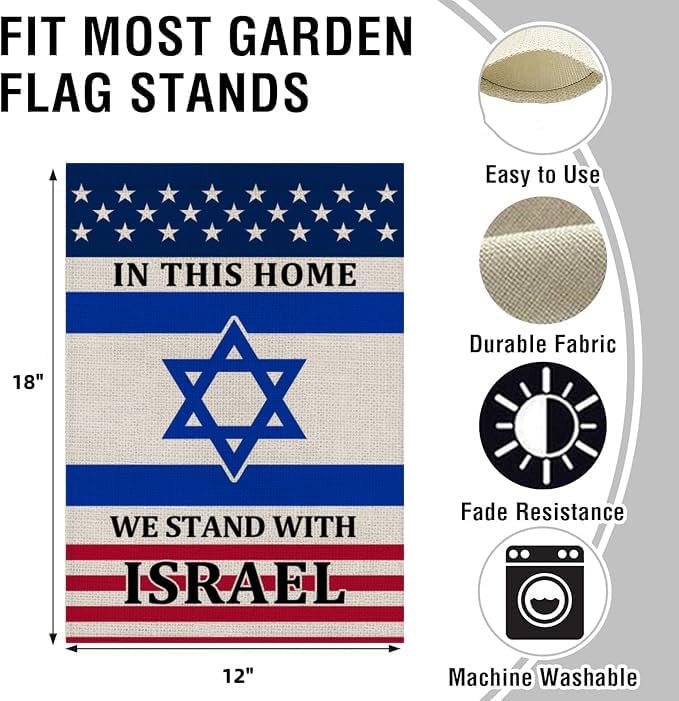 US Israel Garden Flag We Stand with Israel Flag 12x18inch Double Sidedl Outdoor Garden Outside House Yard Decor - Image 2