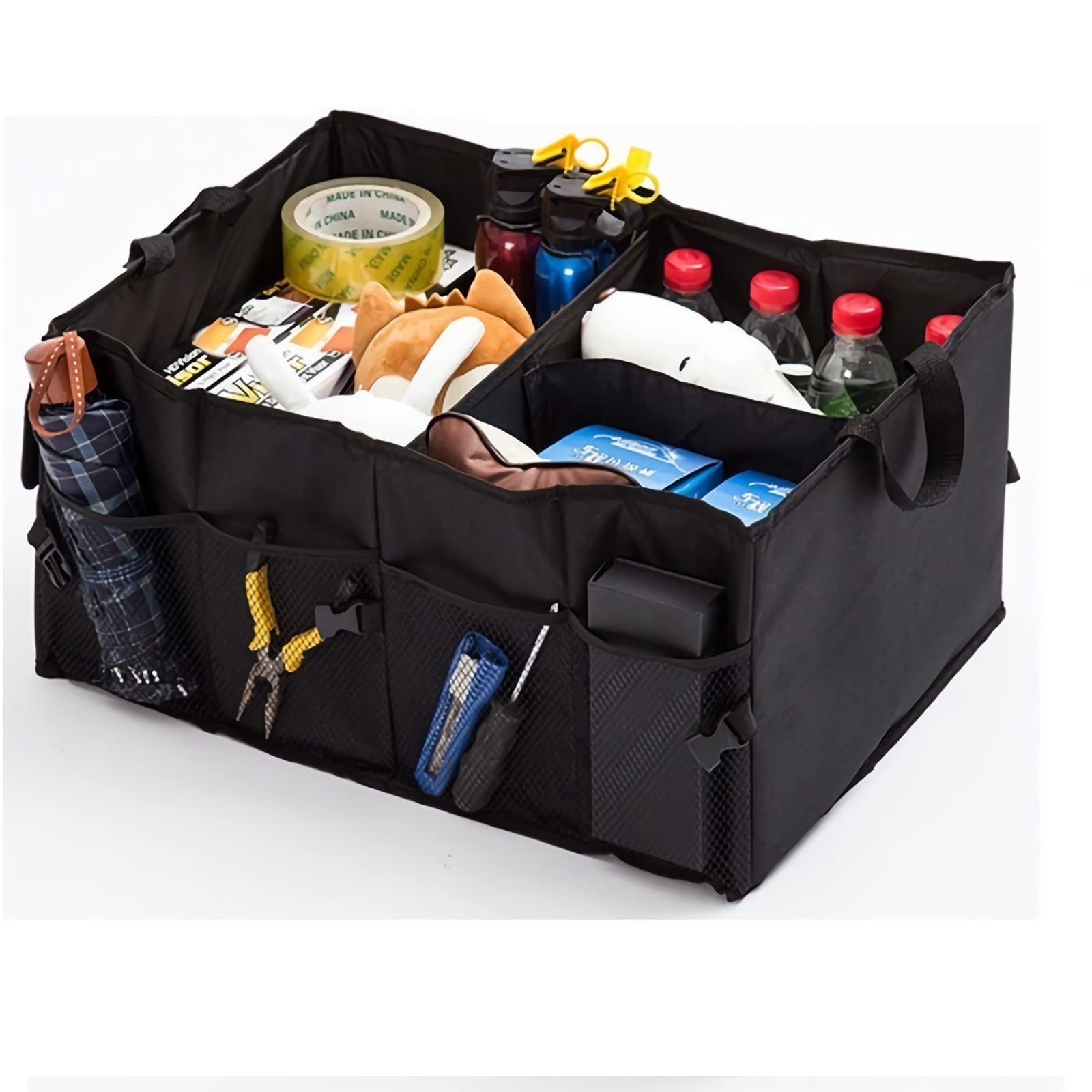 Eidyer Black Car Boot Organiser, Super Large Volume, Van & Car Boot Tidy, Collapsible Multi-Compartment Car Organiser, Durable For All Vehicle (Black) (Edr-Carorganiser-)