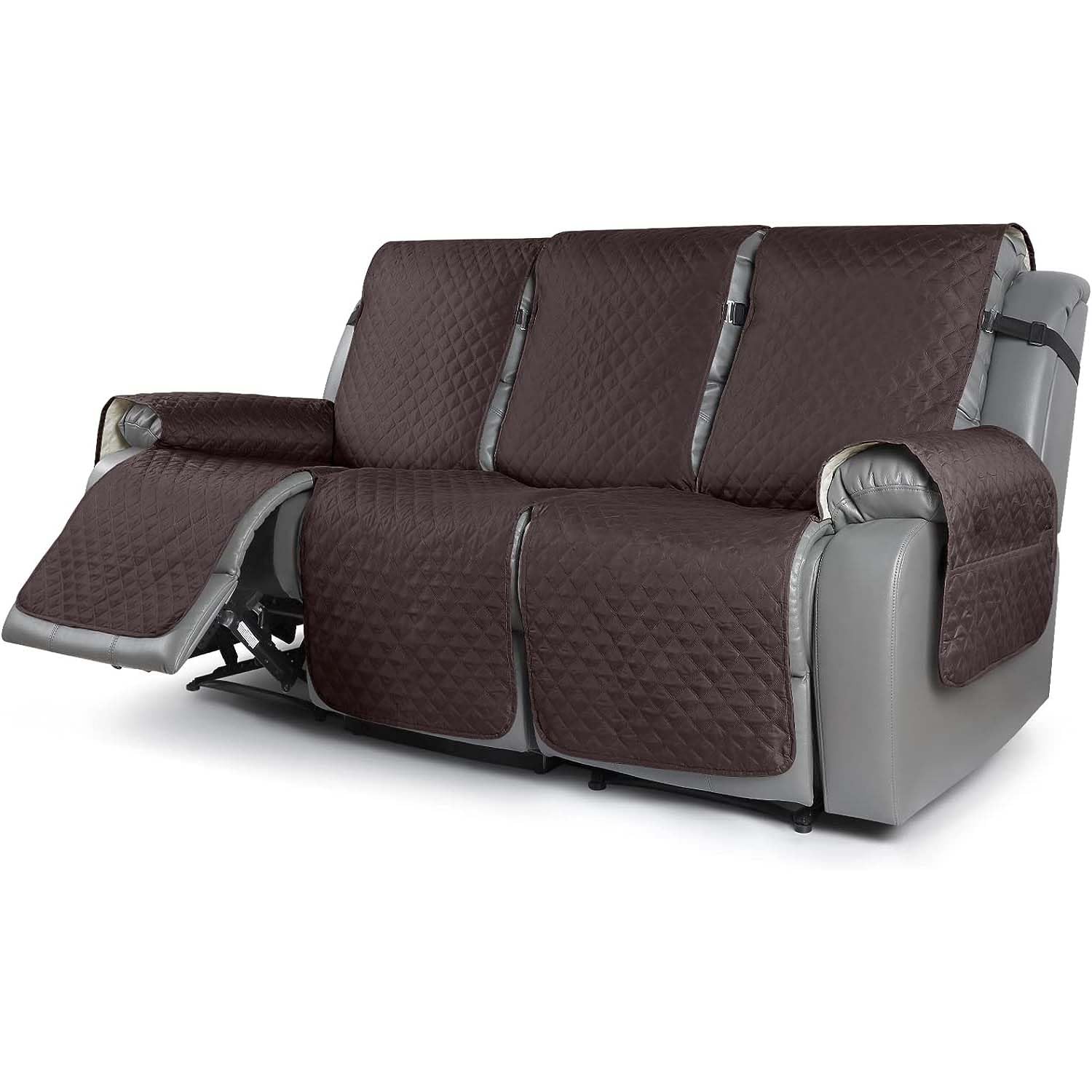 Seater Recliner Sofa Slipcover: Protective Couch Cover for 3 Cushion Couch, Washable Furniture Protector with Elastic Straps, Pet-Friendly Design (3 Seater, Chocolate Brown)