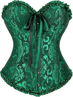 Victorian Style Corset, Blue and Pink Floral Pattern, Ruffled Trim, Steel Boned